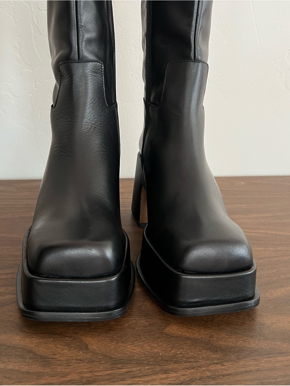 L'INTERVALLE Black Platform Knee-High Chunky Square Toe Heeled Boots 38 - Picture 5 of 8
